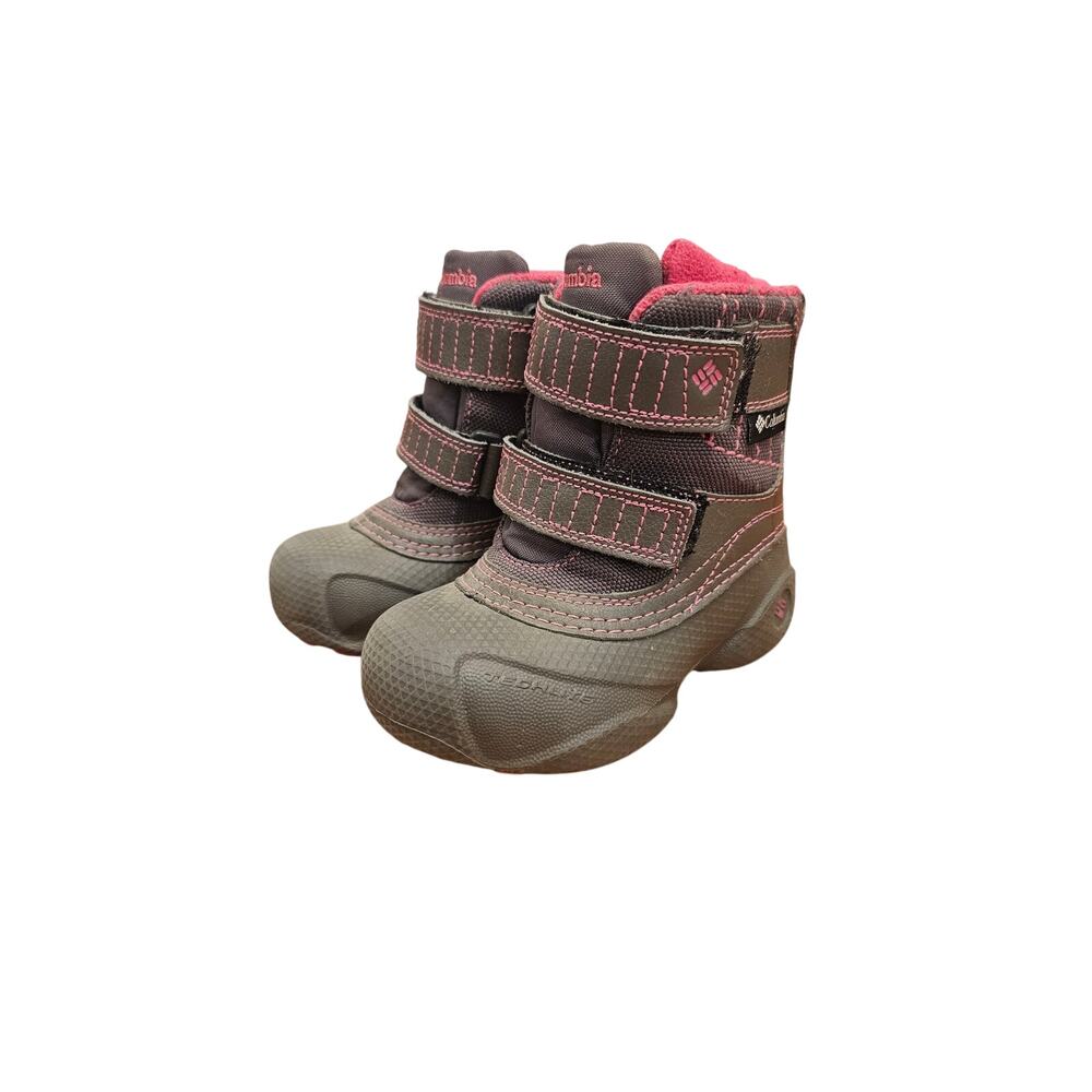 Columbia Girls Techlite Snow‎ Boot pink gray Insulated Hook & Loop Lined size 7